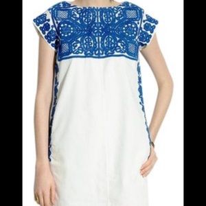 Madewell  White with Blue Embroidery Casita Shift Casual Dress
